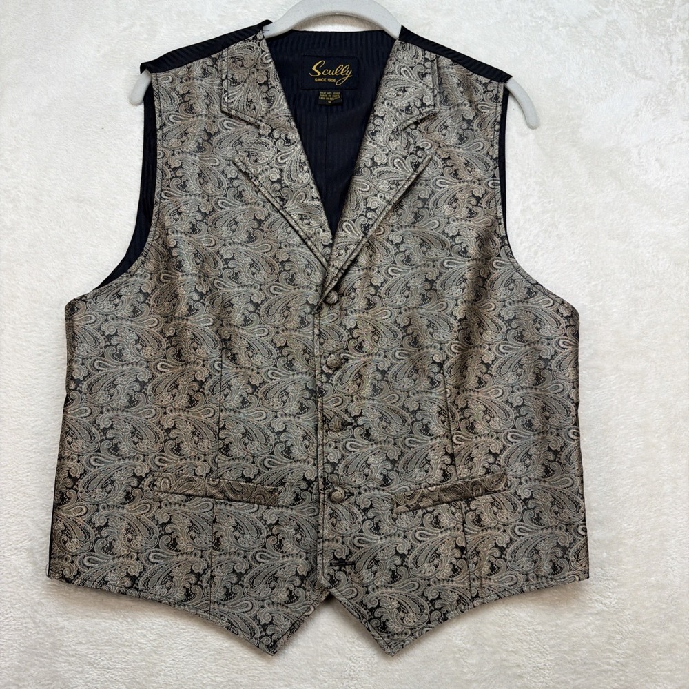 Scully Paisley Vest Men's Small‎ Gold Black Western Formal Steampunk Victorian
